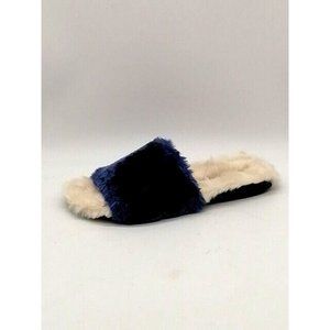 Lori Goldstein‎ Womens Slippers Dillian Blue Chinchilla Faux Fur Slide 7.5 NEW